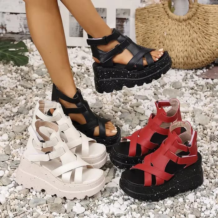 Femmes sandales été mode cuir plate-forme femme
