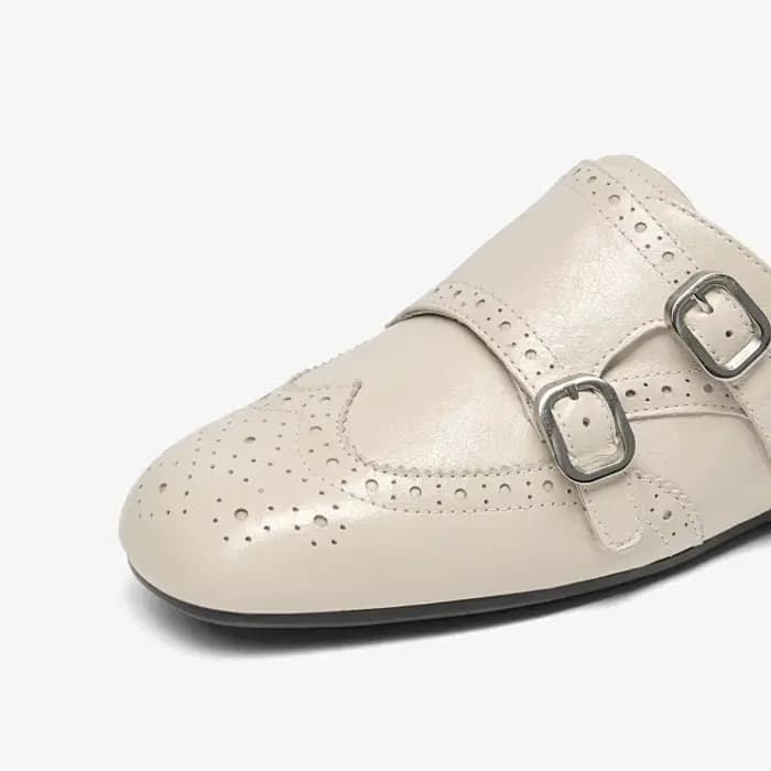 BEAUTODAY – mules rétro pour femmes, pantoufles en cuir de mouton avec sangle à boucle, pantoufles à bout rond, chaussures d'extérieur pour dames, 36394
