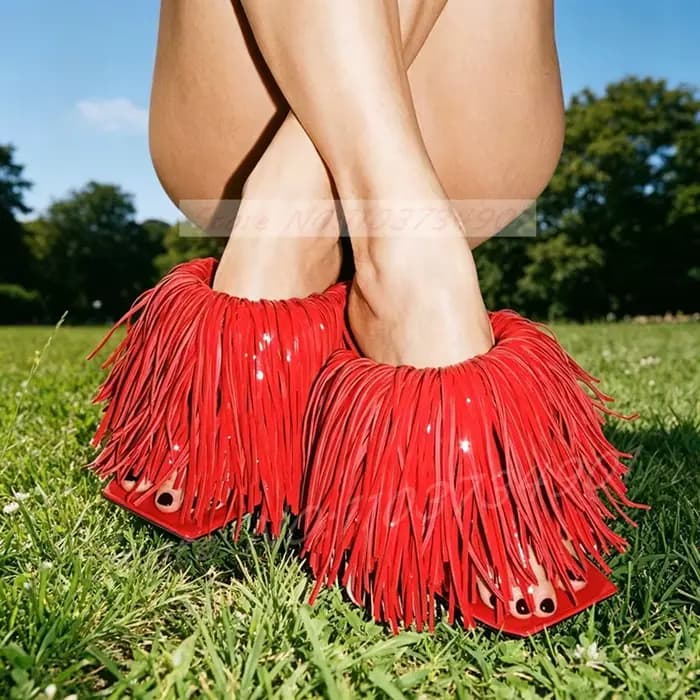 Mules à franges rouges pour femmes