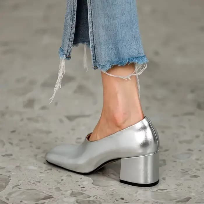 Escarpins Modernes Argentés en Cuir de Vache pour Femme