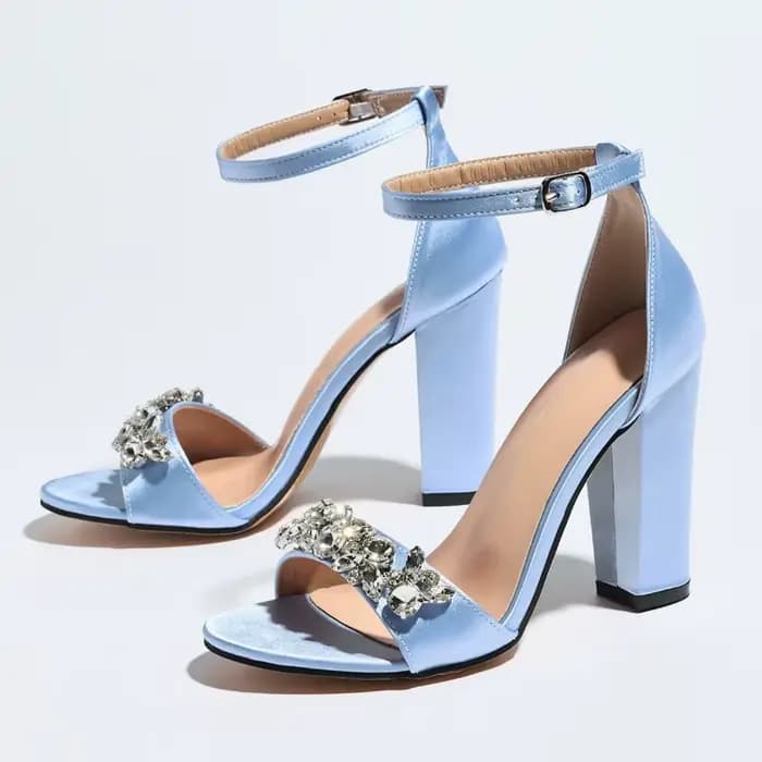 Sandales de luxe à talons hauts pour femmes, ornées de strass, en satin, chaussures de créateur, à bout ouvert, avec boucle à la cheville, ajourées, élégantes pour banquets et soirées