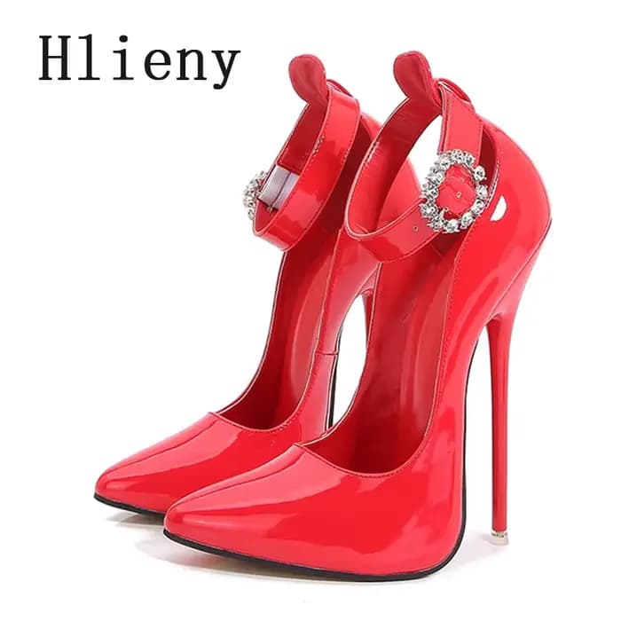 Hlieny Super talons hauts 16 cm femmes pompes talon aiguilles bout pointu dames cheville cristal boucle sangle sandales discothèque chaussures