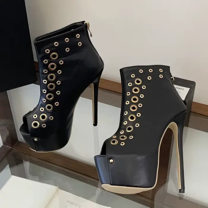 Eilyken Nouveau Design Sandales Femme à Plateforme en Métal Creux Peep Toe Talons Aiguilles Sexy Chaussures