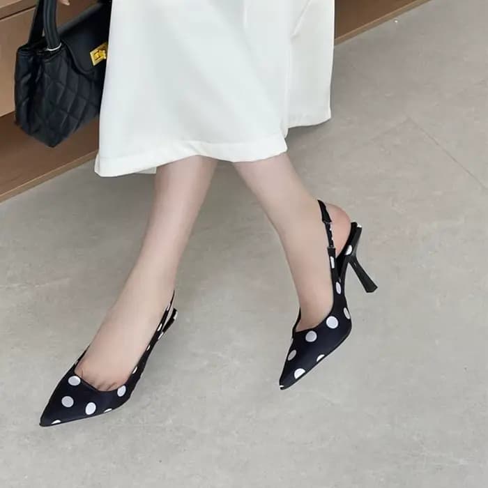 SUOJIALUN 2026 printemps nouvelle marque femmes sandale mode à pois bout pointu peu profond Slingback chaussures mince robe à talons hauts pompes