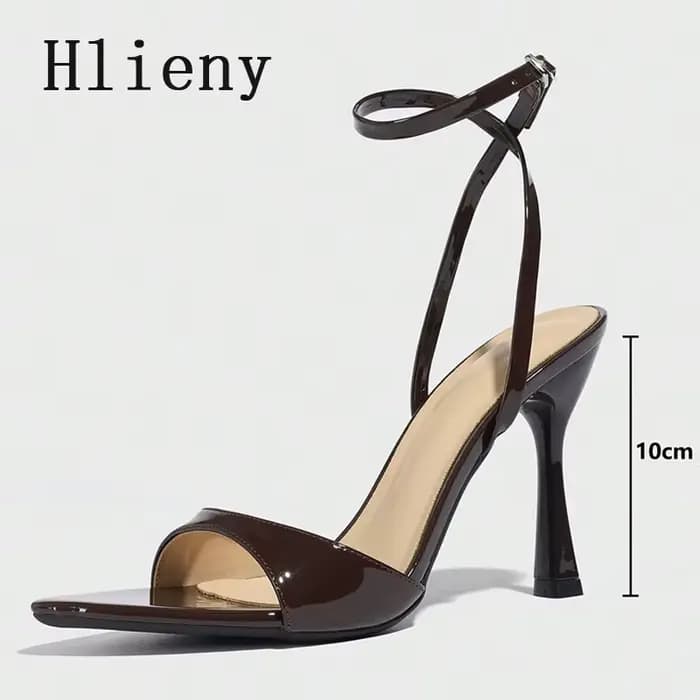 Hlieny Sexy bout pointu femmes sandales dames mince talons hauts mode en cuir verni cheville boucle sangle chaussures Zapatos De Mujer