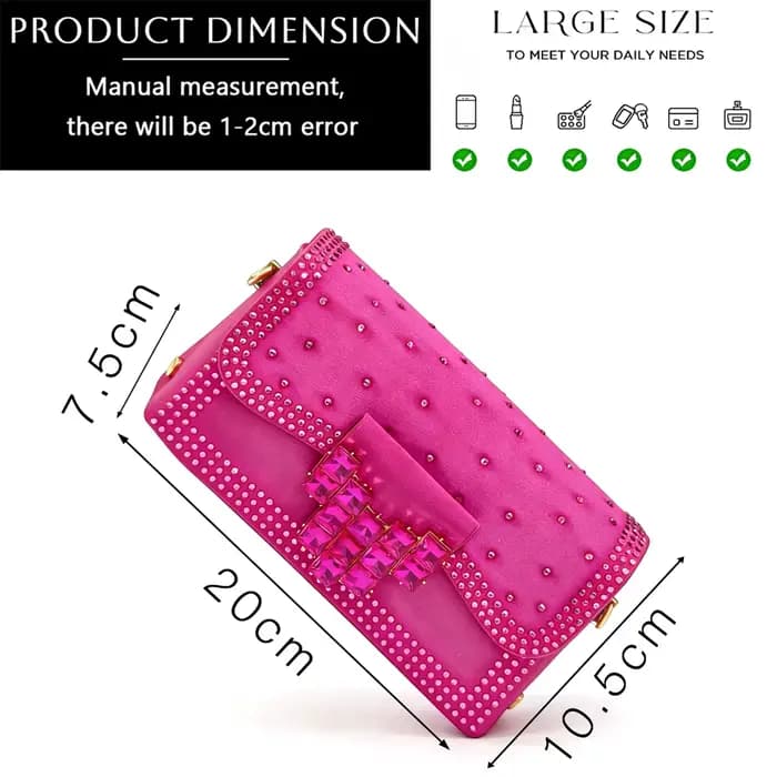 Chaussures à talons hauts en strass fuchsia et sac assorti