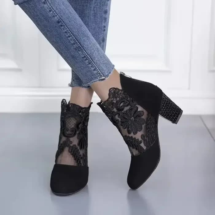 Chaussures à talons en dentelle pour femmes, sandales romaines à la mode, chaussures respirantes pour dames, escarpins élégants pour dames, nouvelle maille Sandalias De Tacón