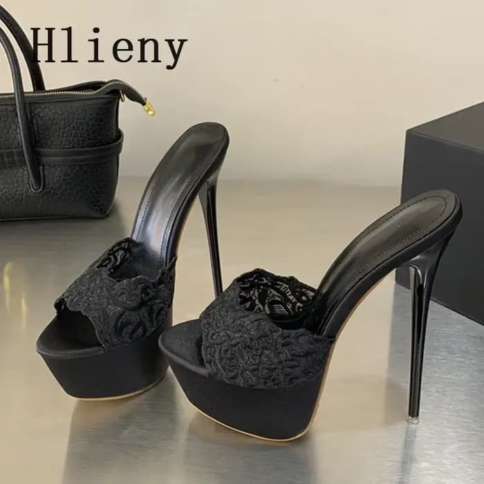 Hlieny Street Style été bout ouvert plate-forme femmes pantoufles mode mince talons hauts sandales dames Banquet discothèque chaussures de fête