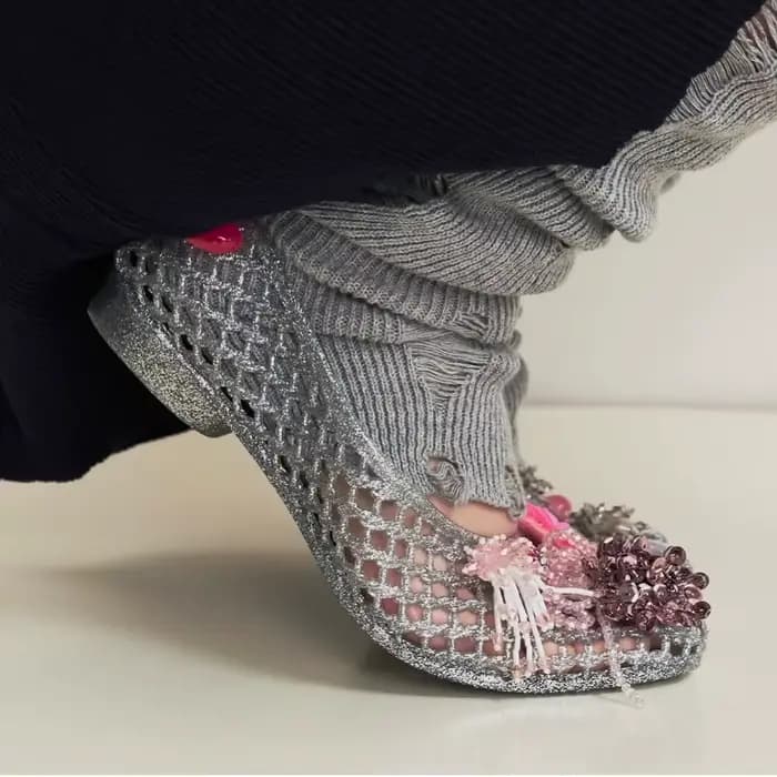 Sandales à bout pointu en gelée de cristal, décorations DIY, chaussures plates ajourées à fleurs séchées et paillettes, mode décontractée pour la plage et les vacances