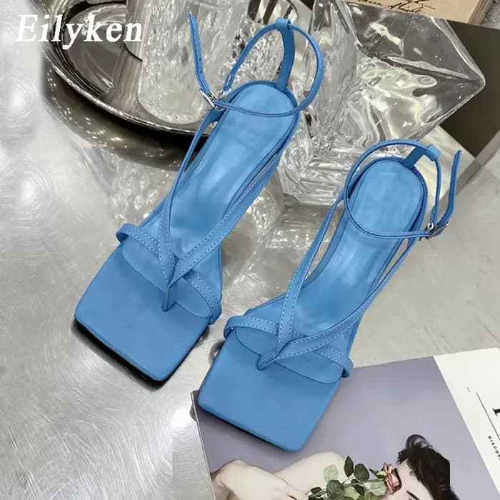 Eilyken tête carrée bride à la cheville sandales femmes mode talon haut gladiateur bande étroite robe De soirée pompe chaussures Zapatos De Mujer