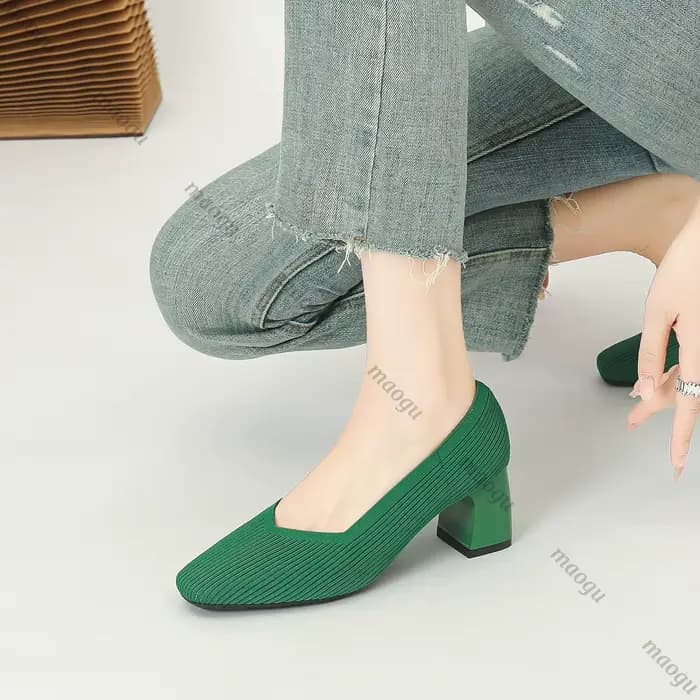 Chaussures femme talons hauts confortable carré tricoté respirant