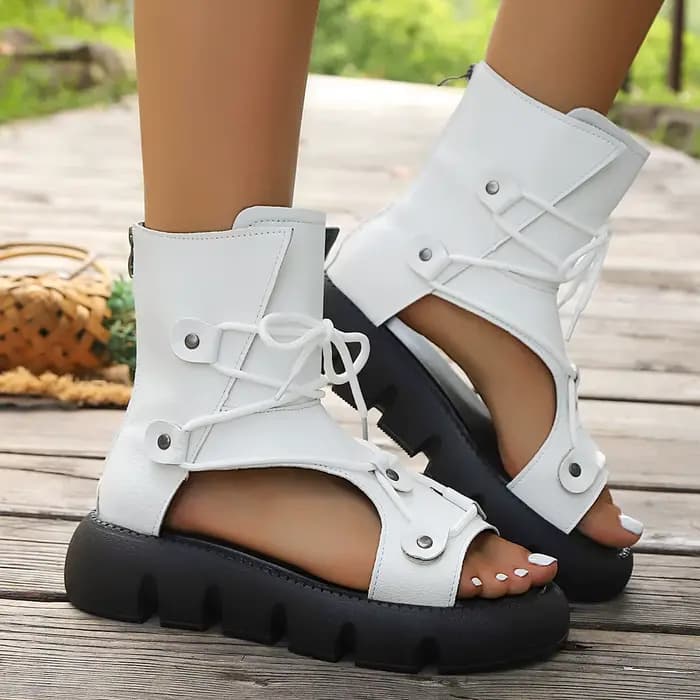 Sandales d'été pour femmes, bottes romaines à plateforme avec fermeture éclair arrière, sandales de haute qualité, nouvelle marque, chaussures rétro à talons compensés faites à la main pour dames