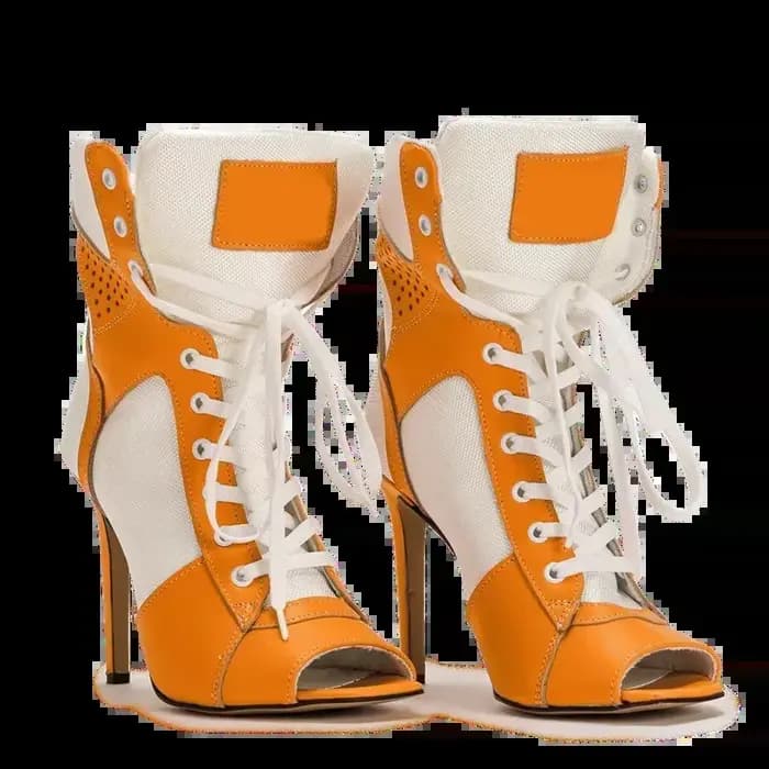 Nouvelles Bottines Sexy à Bout Ouvert et Talon Carré Épais, Style Patchwork Croisé, Chaussures de Défilé Tendance pour Femmes