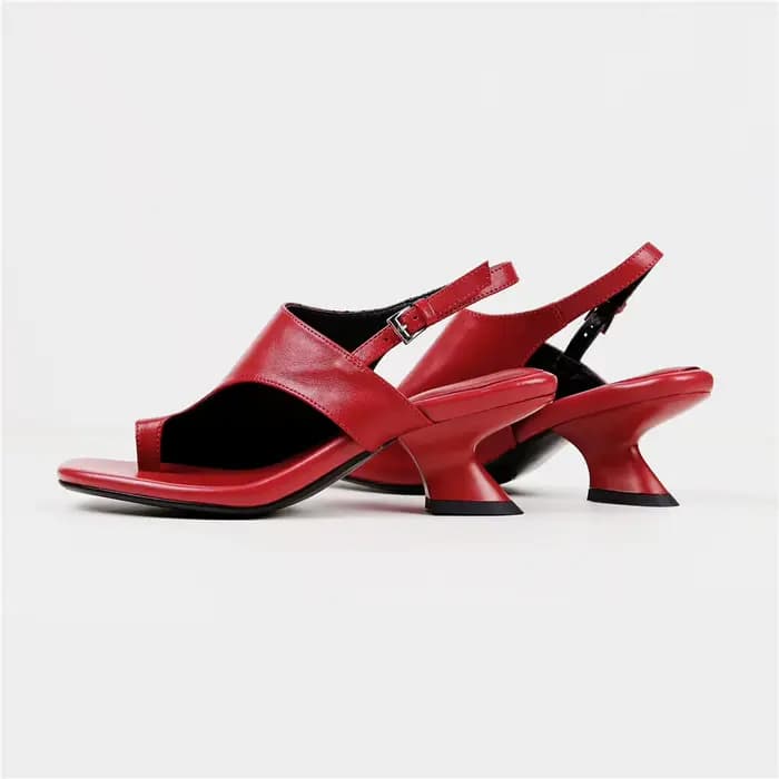 Sandales à talons épais en cuir véritable pour femmes, Style classique, avec bout carré et chaussures décontractées de couleur unie, MILI-MIYA