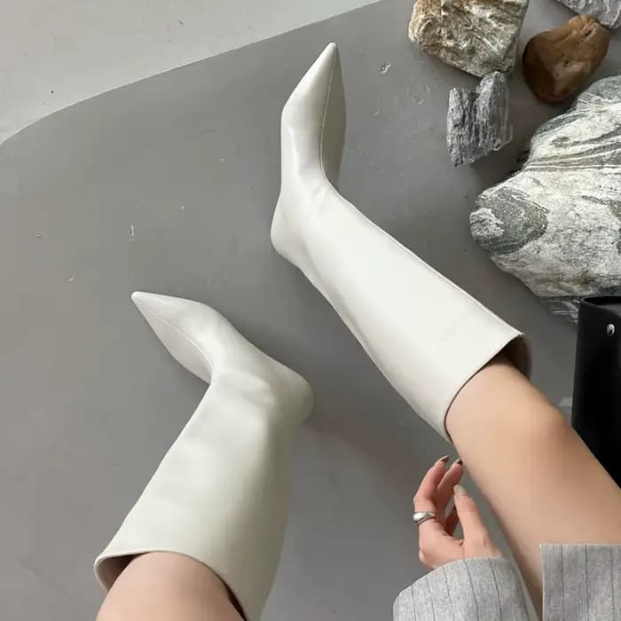 Aneikeh 2026 mode Sexy pointu talons bas genou bottes longues femmes printemps/automne PU couture fête balle