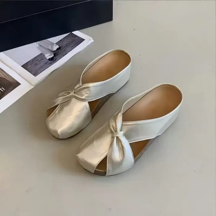 Sandales Compensées Métalliques Femmes Sabots à Plateforme Bout Fermé Mules avec Nœud Ajouré Pantoufles à Semelle Épaisse pour Été Plage Extérieur Chaussures Casual