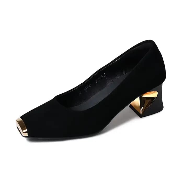 Chaussures à talons carrés en daim noir pour femmes