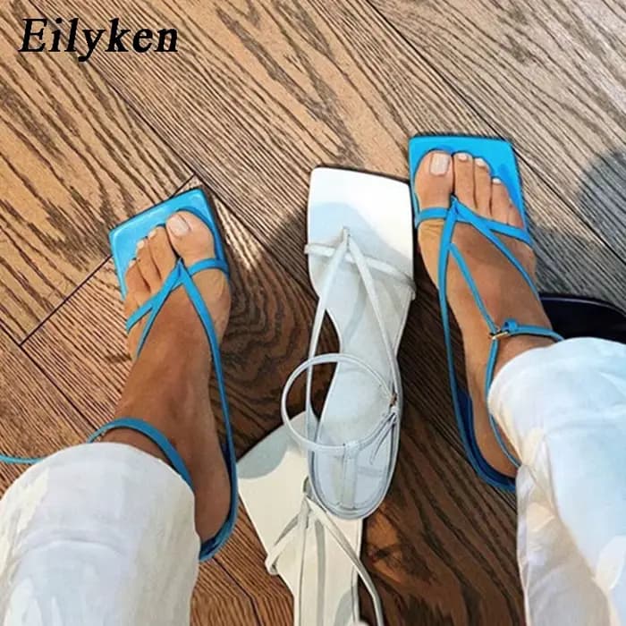 Eilyken tête carrée bride à la cheville sandales femmes mode talon haut gladiateur bande étroite robe De soirée pompe chaussures Zapatos De Mujer