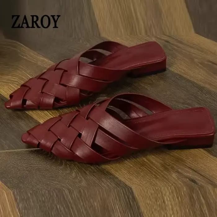 ZAROY tissage Mules pantoufle printemps été chaussures décontractées pour femme bout pointu talons bas en plein air