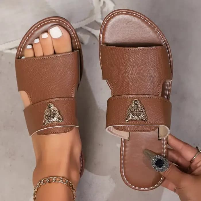 Femmes luxe décor glisser sandales été en plein air marron Beige mode élégant Sexy décontracté fête plat bureau Mujer Zapatos 2025 nouveau
