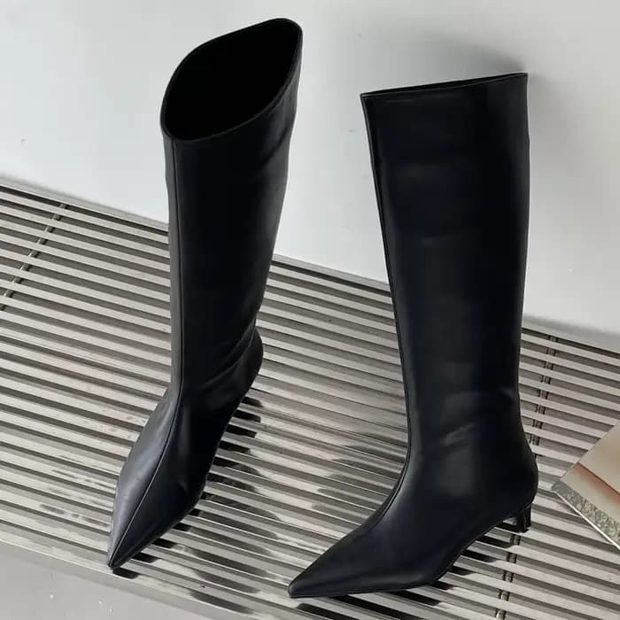 Aneikeh 2026 mode Sexy pointu talons bas genou bottes longues femmes printemps/automne PU couture fête balle
