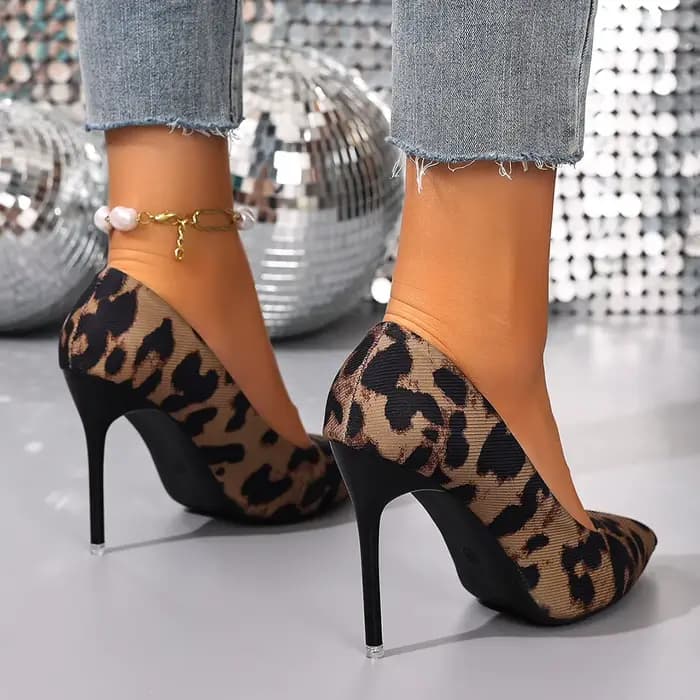Escarpins léopard Sexy à talons Super hauts pour dames, grande taille, bout pointu, talons fins, confortables, à enfiler, pour fête