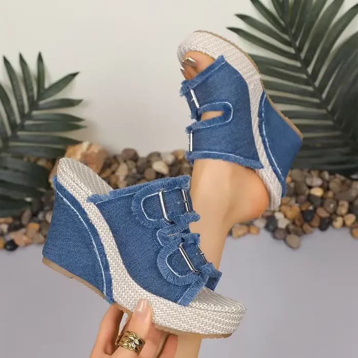 Sandales à talons compensés en Denim bleu pour femmes