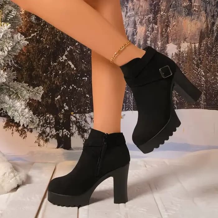 Hiver bout rond daim confortable talons hauts anti-dérapant bottes décontractées à la mode nouveau Style Sexy élégant
