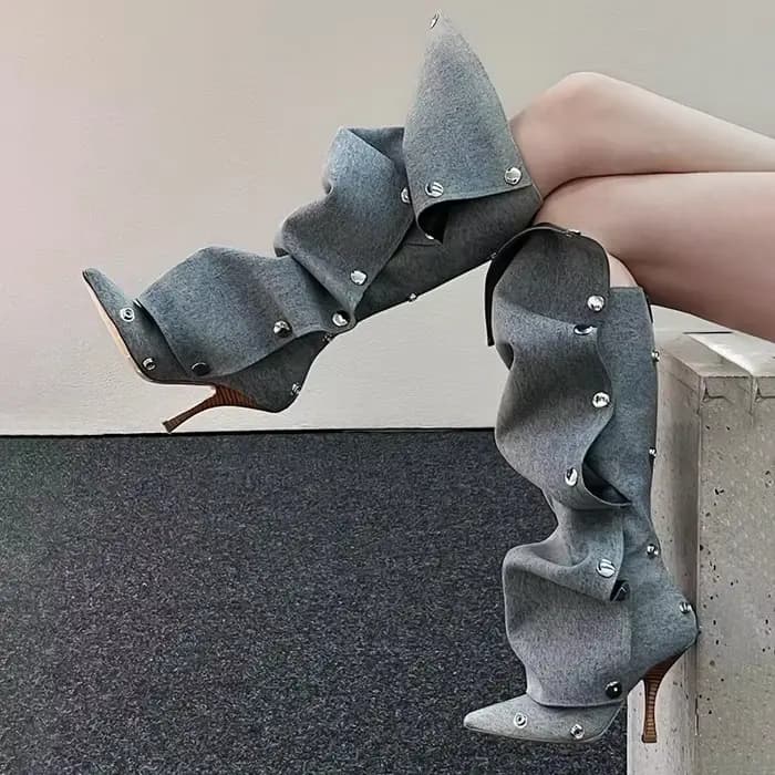 Bottes en denim amovibles avec poignées en métal, chaussures à talons hauts de 10cm, 35-45, modèle Internet rouge, bottes de cuisse pour tapis rouge, mode de marche, 2024