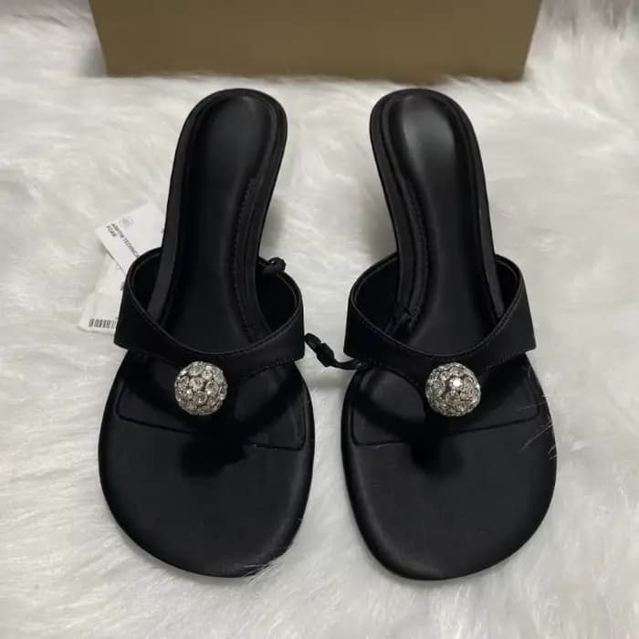 Sandales d'été de luxe en Satin à talons hauts pour femmes, strass scintillants, concis, noir, bout ouvert, Slingback, talons aiguilles Sexy, chaussures de marque pour femmes