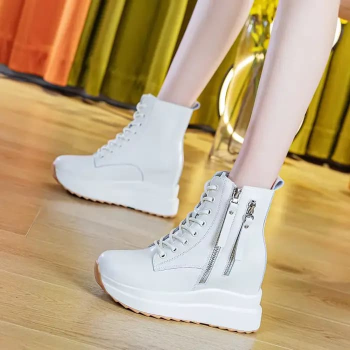 9cm plate-forme baskets à semelles compensées femmes chaussures en cuir véritable à lacets printemps automne hiver