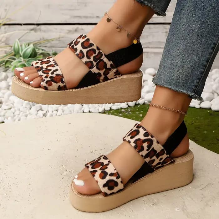 Sandales compensées style Loepard pour femmes