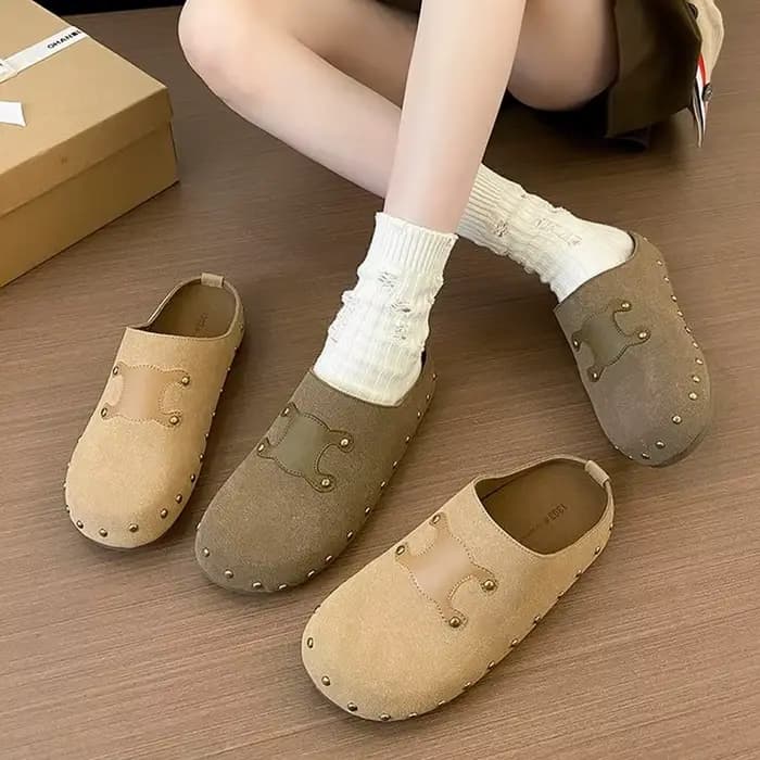 Pantoufles Birken plates en Faux daim pour femmes, Mules Vintage à bout fermé, chaussures d'extérieur à semelle souple en liège, automne