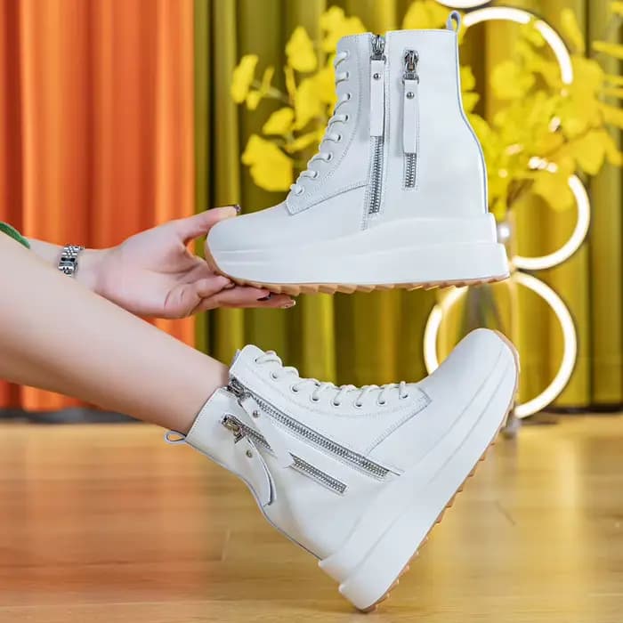 9cm plate-forme baskets à semelles compensées femmes chaussures en cuir véritable à lacets printemps automne hiver