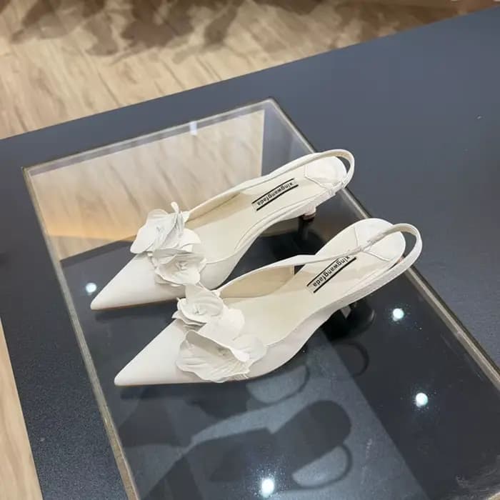 Chaussures à talons pour femmes, escarpins à bout pointu, talons fins et bas, élégantes, pour mariage, mules, talons hauts, rose, tendance, sexy, à fleurs
