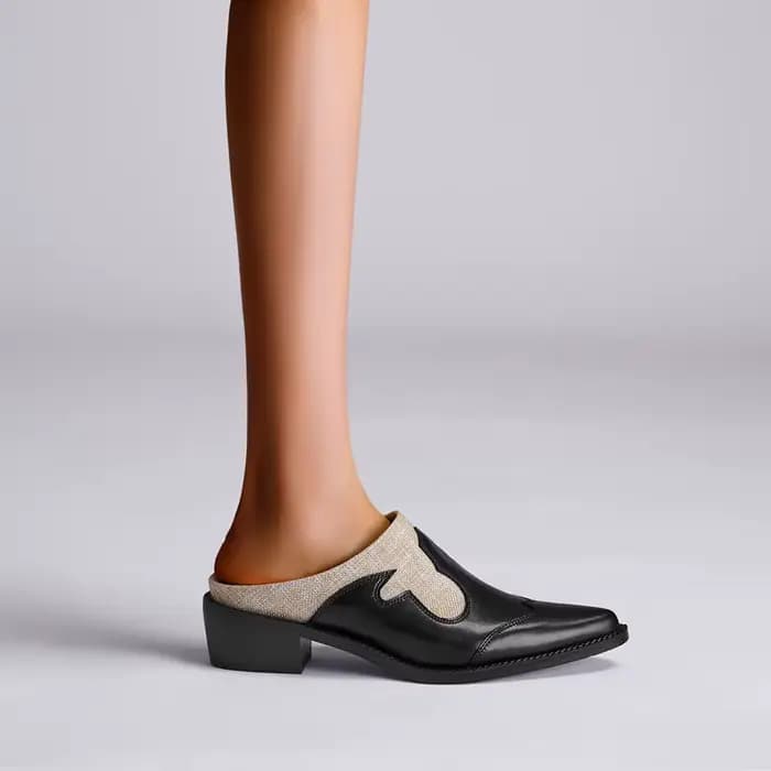 Kaky's-Pantoufles pointues en cuir de vache pour femmes