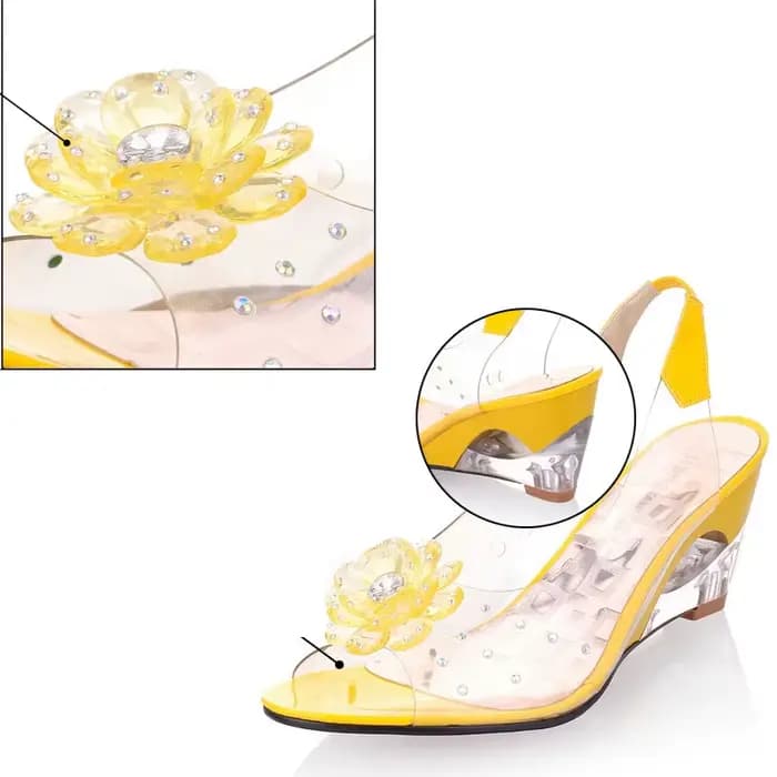 Sandales transparentes à talons ouverts avec motif floral clouté