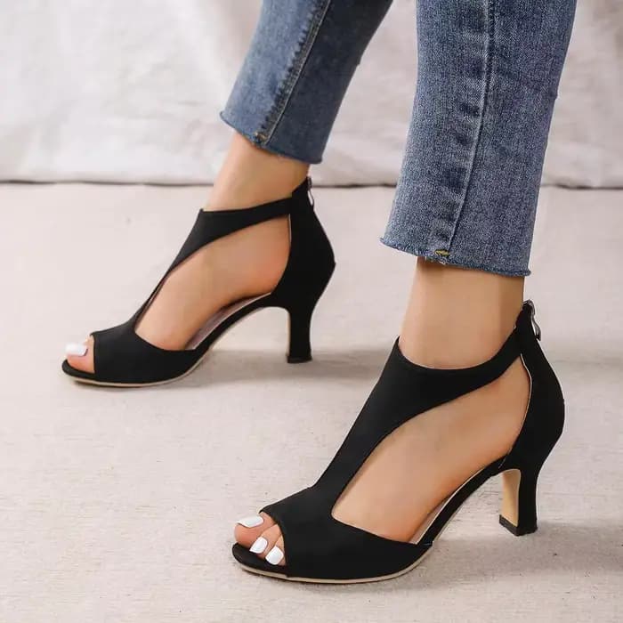 Chaussures de mode pour femmes à talons hauts-fermeture arrière à glissière talon français épais