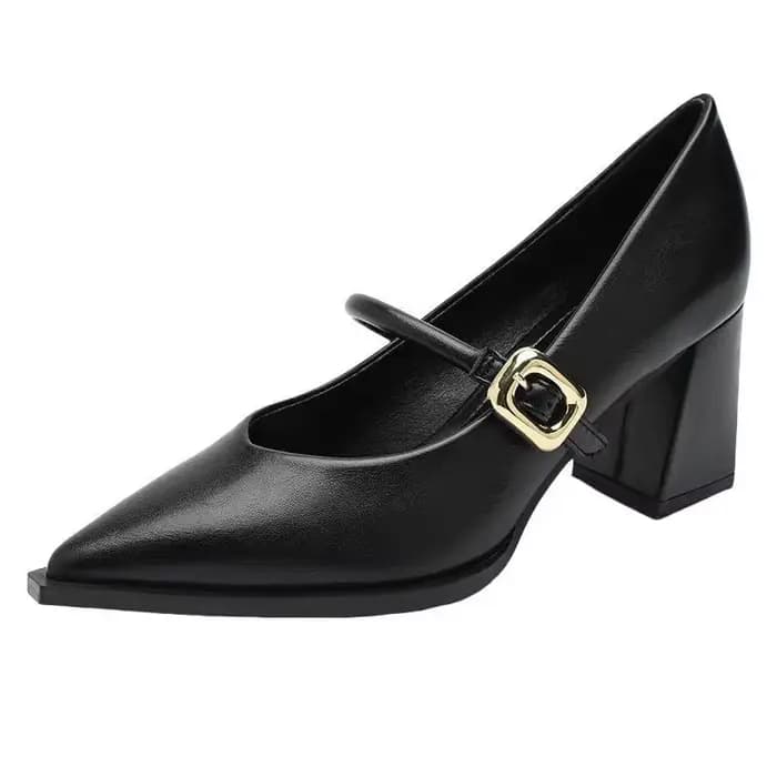 Nouvelles Chaussures de Ville Printemps 2026 pour Femme – Escarpins Élégants à Bout Pointu et Talon Épais en Cuir