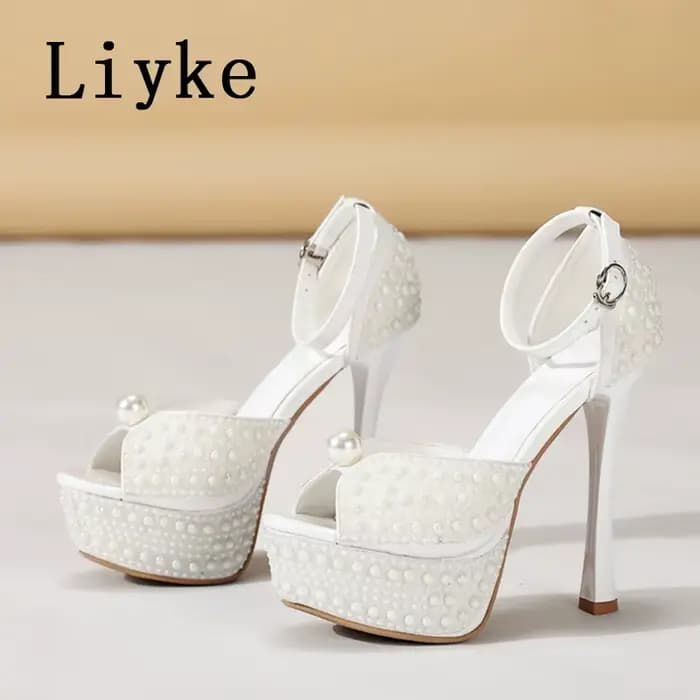 Sandales à plateforme à talons hauts sexy noir et blanc Liyke
