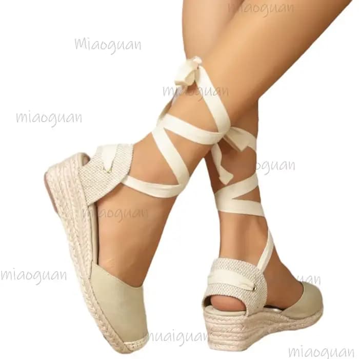Sandales compensées en espadrille à lacets pour femmes
