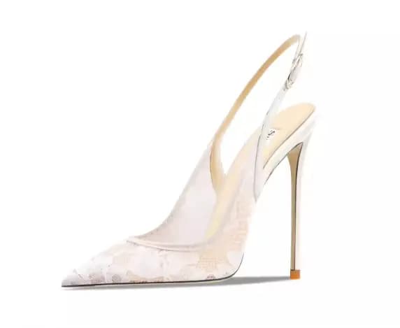 Sandales à talons hauts en dentelle noire à bout pointu