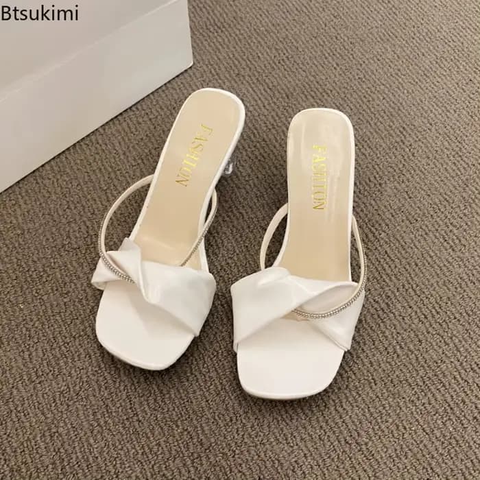 Nouvelles sandales compensées transparentes à talons épais et strass pour femmes