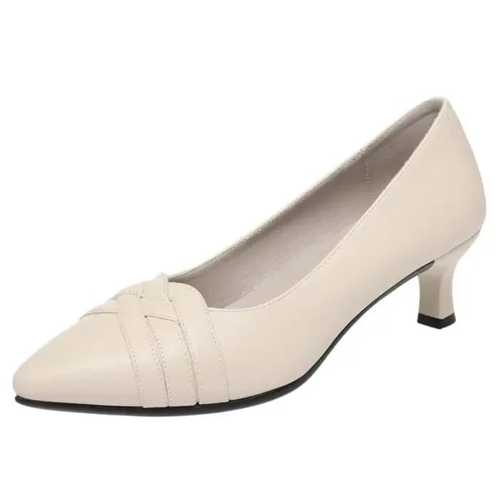 Escarpins en cuir souple respirant à bout pointu et décolleté de 5 cm pour femme, collection automne 2026, talons chaton moyens, idéals pour le bureau et la vie quotidienne