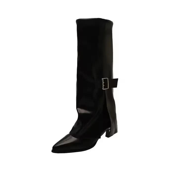 Bout pointu bottes de chevalier femmes boucle de ceinture talon haut manchette