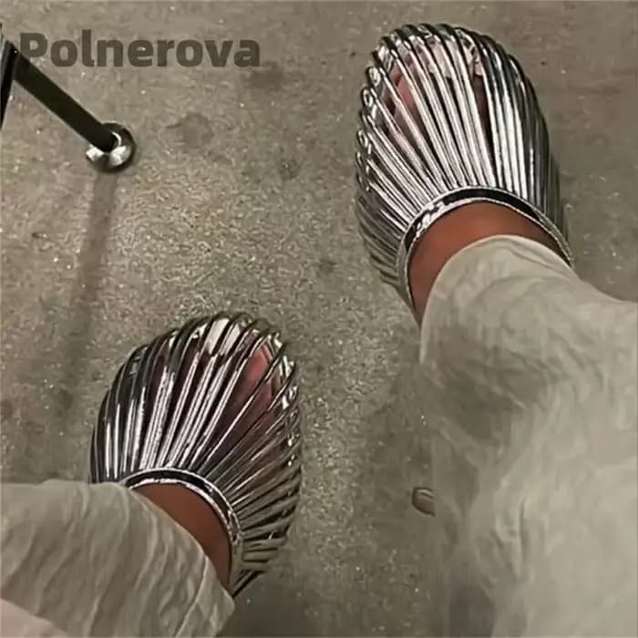 Mules à bout rond en cuir pour femmes