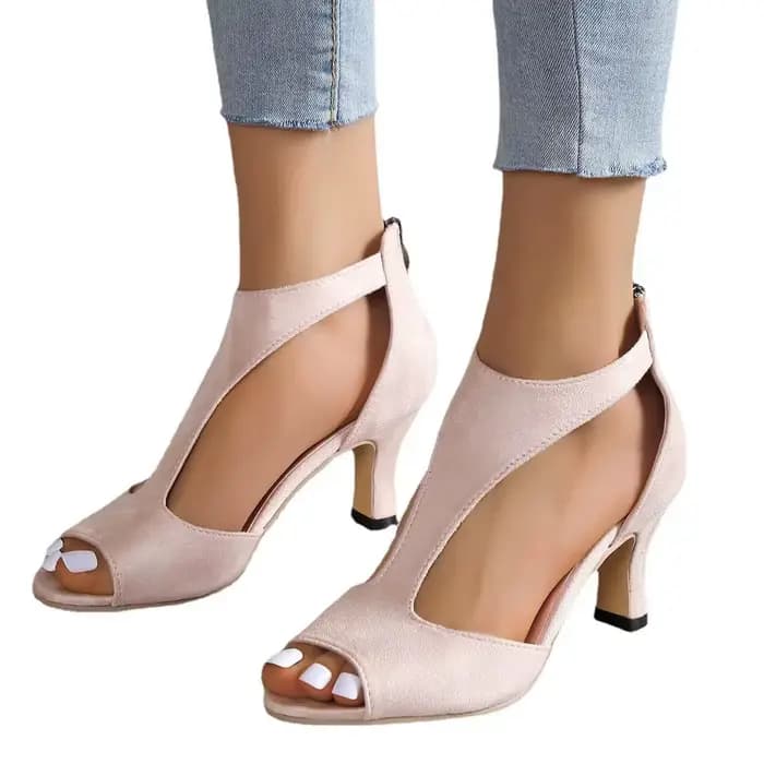 Chaussures de mode pour femmes à talons hauts-fermeture arrière à glissière talon français épais