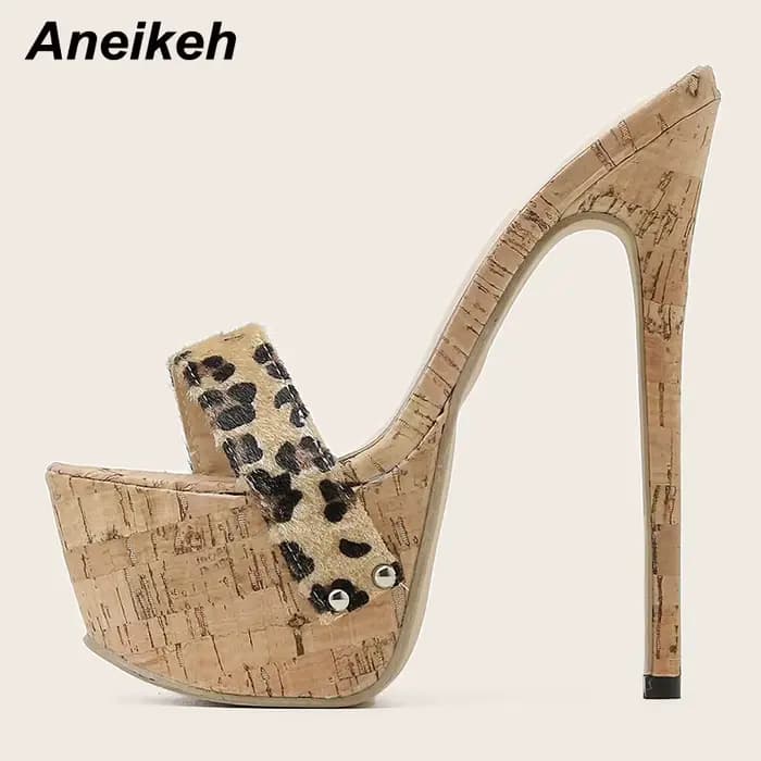 Aneikeh Sexy léopard plate-forme sandales talons hauts 2025 pantoufles d'été Mules dames mode Peep orteil sans lacet Club chaussures curseurs