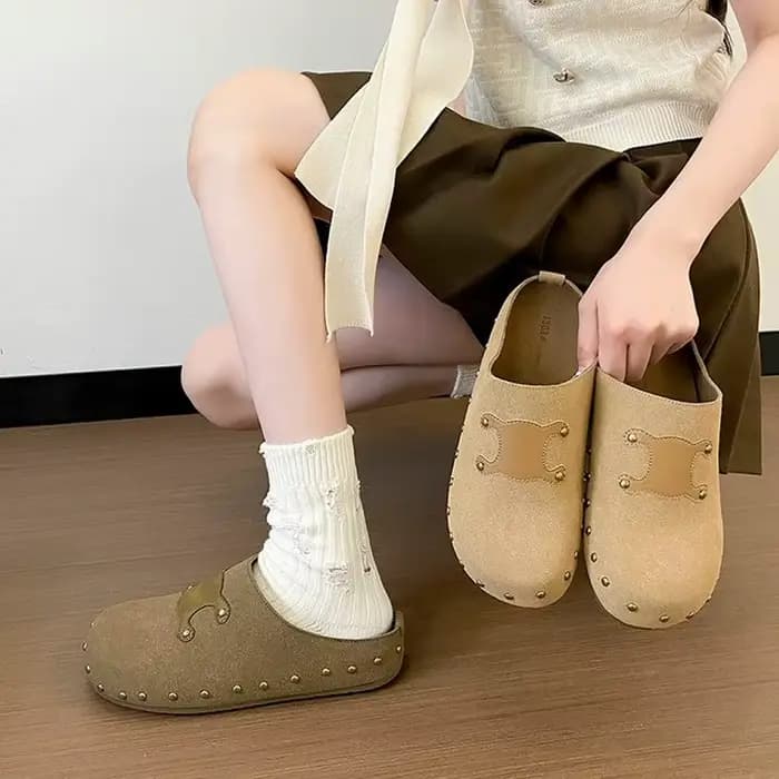 Pantoufles Birken plates en Faux daim pour femmes, Mules Vintage à bout fermé, chaussures d'extérieur à semelle souple en liège, automne