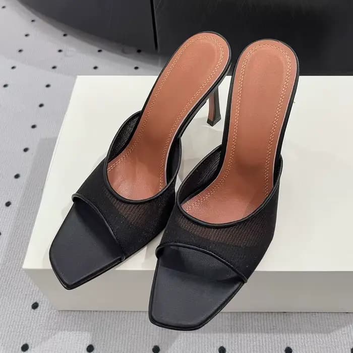 2025 nouveaux talons hauts pantoufles femmes maille dentelle carré Peep orteil